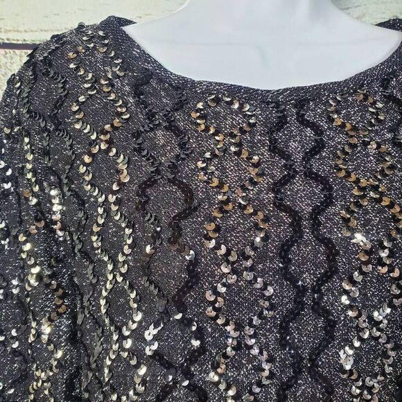 Vintage Montgomery Ward Sequin Blouse Black Metallic Long Sleeve Top Size 22W - Picture 2 of 7